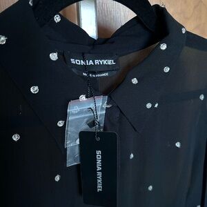 Sonia Rykiel Elegant Black Sheer Silk & Crystals Bow Tie Scarf made in France